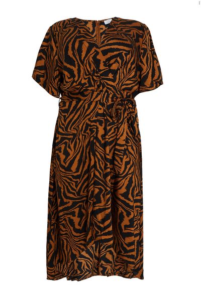 Curve Rust Animal Print Wrap Midi Dress